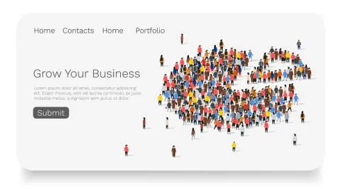 People crowd in form of pie chart composed of people. Web site landing page Stock Illustration