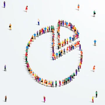 People crowd in form of pie chart composed of people. Statistic concept. Stock Illustration