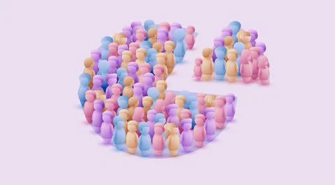 People crowd in form of pie chart composed of people. Statistic concept. Stock Illustration