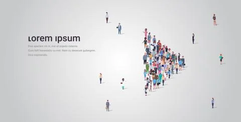 People crowd gathering in play button shape social media community digital Stock Illustration