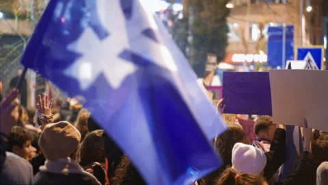 People crowd hold protest placard. Feminist strike Feminism demonstration banner Stock Footage 276823504