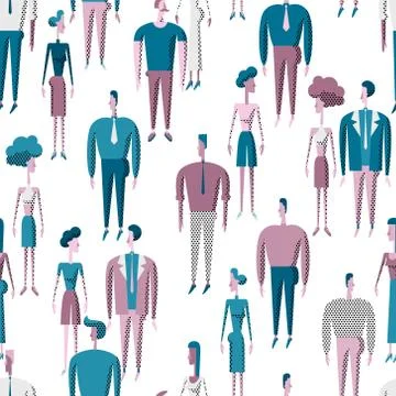 People crowd seamless pattern with men and women various characters. Modern f Stock Illustration