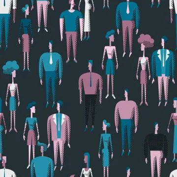 People crowd seamless pattern with men and women various characters on dark b Stock Illustration
