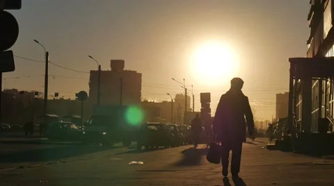 People Crowd Sunset Long Shadows Silhouettes 스톡 동영상 58697009