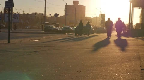 People Crowd Sunset Long Shadows Silhouettes Vídeos de archivo 58697034