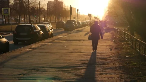 People Crowd Sunset Long Shadows Silhouettes Vídeos de archivo 58697161