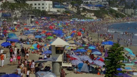 People at Crowded Beach Video stock 91718152