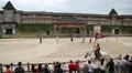 People at cultural and entertainment event in Kyivan Rus park, Kopachiv village HD Footage