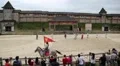 People at cultural and entertainment event in Kyivan Rus park, Kopachiv village HD Footage