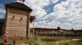 People at cultural and entertainment event in Kyivan Rus park, Kopachiv village HD Footage