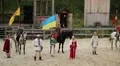 People at cultural and entertainment event in Kyivan Rus park, Kopachiv village HD Footage