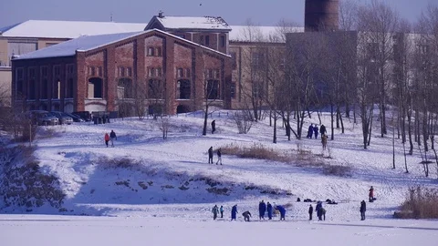 People Cut Down the Ice to Open Water on the Lake Stock Footage 72002667
