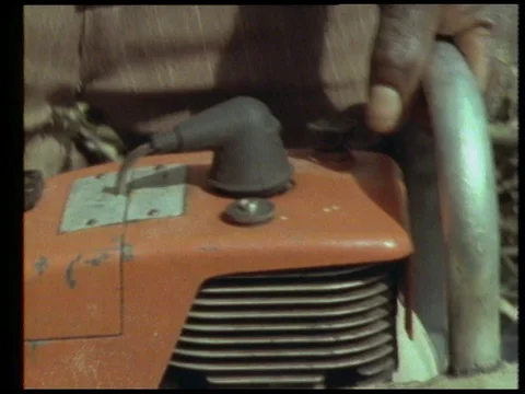 People cutting down trees with chainsaw in rainforest, 1990 Video stock 136674095