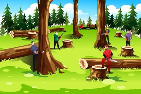 People Cutting Down Trees Illustrazione stock