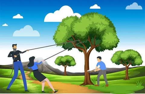 People cutting tree. Stock Illustration