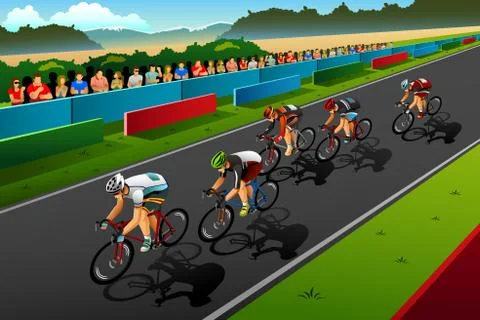 People Cycling in the Competition Stock Illustration