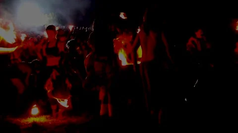 People Dance Around Fire Stock Footage 50002044