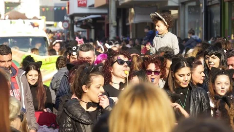 People Dancing and Having Fun at a Small Town Carnival Festival Parade (94) Stock Footage 104091543