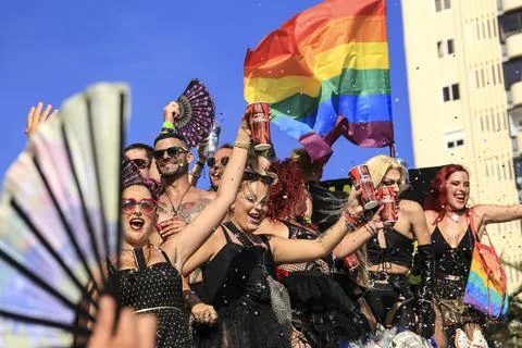 People dancing and having fun at the Gay Pride Parade in Benidorm Stock Photos