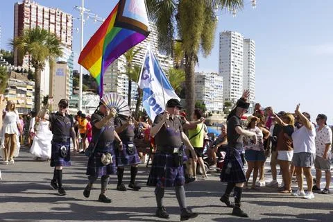 People dancing and having fun at the Gay Pride Parade in Benidorm Stock Photos