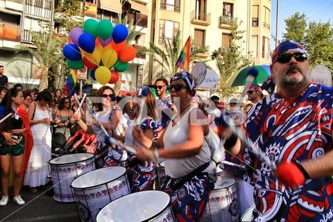 People dancing and having a good time in the Gay Pride Parade in Alicante Stock Photos