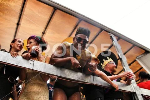 People dancing and having a good time in the Gay Pride Parade in Benidorm Stock Photos