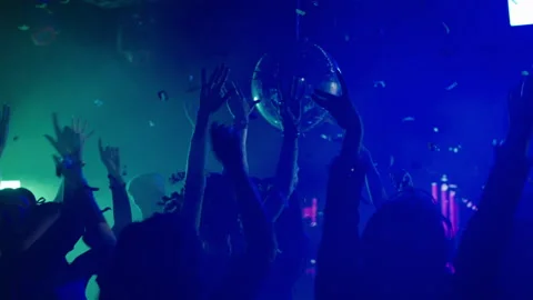People dancing and jumping at disco Stock Footage 170189499