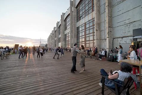 People dancing in the creative space Sevkabel Port. St Petersburg. Russia Stock Photos