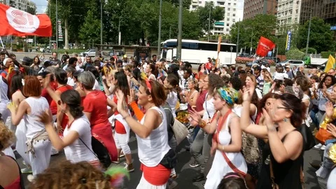 People dancing during demonstration in Milan, Italy Stock-Footage 76079268