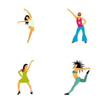 People dancing performing various styles on white background Stock Illustration