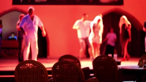 People dancing relaxing at party in abstract night restaurant cafe disco  Stock Footage 317549249
