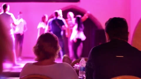 People dancing relaxing at party in the night restaurant cafe disco  Stock Footage 317549370