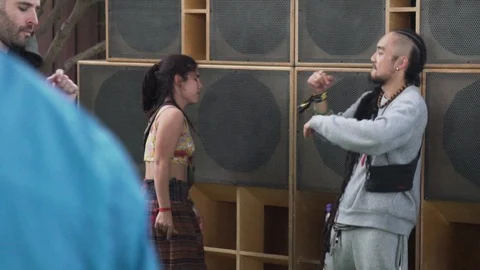 People dancing in slow motion in a dub reggae party with a big sound Stock Footage 110841977