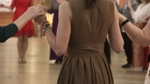 People dancing together at a dancing class party, learning to dance folk and Stock Footage 102343264