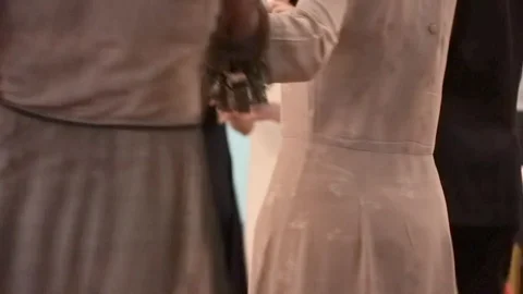 People dancing together at a dancing class party, learning to dance folk and Stock Footage 102343492