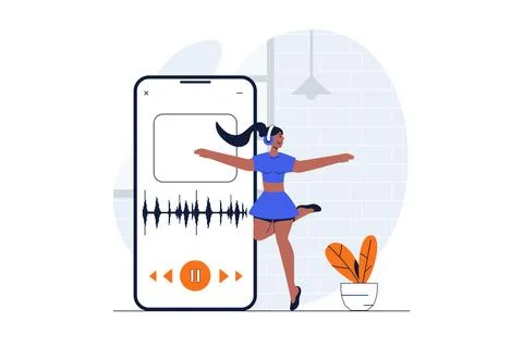 People dancing web concept with character scene. Woman enjoying dance in stud 스톡 일러스트