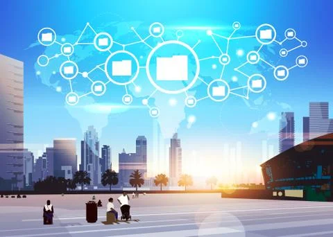 People data folder information futuristic icon network communication concept Ilustración de archivo