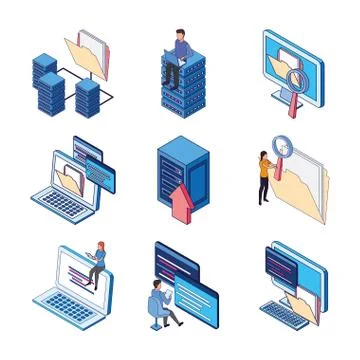 People data server folder center laptop technology internet Stock Illustration