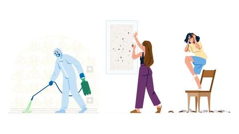 People dealing with pest control and insect infestation 스톡 일러스트