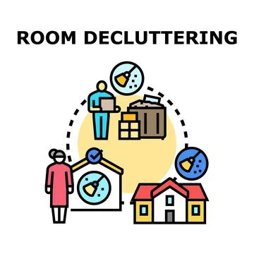 People decluttering room, optimizing living space and organized home Illustrazione stock
