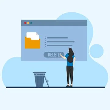 People delete files and move unnecessary files to big trash cans Stock Illustration