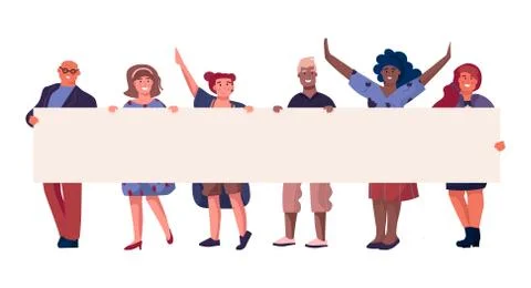 People on demonstration. Persons holding empty horizontal banner with copy space Stock-Illustration