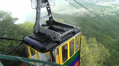 People depart from the upper station with the cable car gondola. 스톡 동영상 58355142