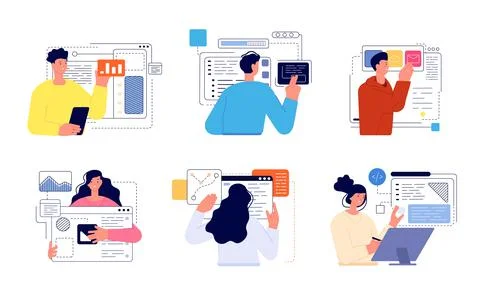 People develop app. Web development, developer easy information update. Abstract イラスト素材