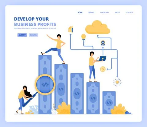 People develop business by looking for more profit and using technology. plan Stock Illustration