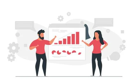 People develop a business plan for the company together. Man and woman solve  Stock Illustration