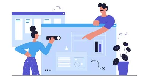 People develop ui ux design, abstract web development process work of developer Illustrazione stock