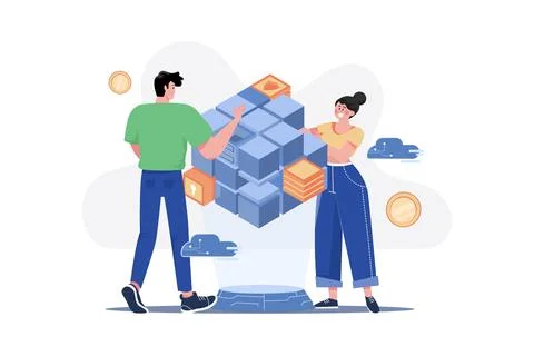 People Developing A Blockchain Network Illustrazione stock