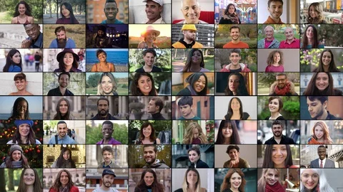 People of different age and different ethnicity smiling at camera Stock Footage 129596484