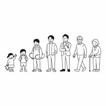People of different ages line up illustration Silhouette イラスト素材